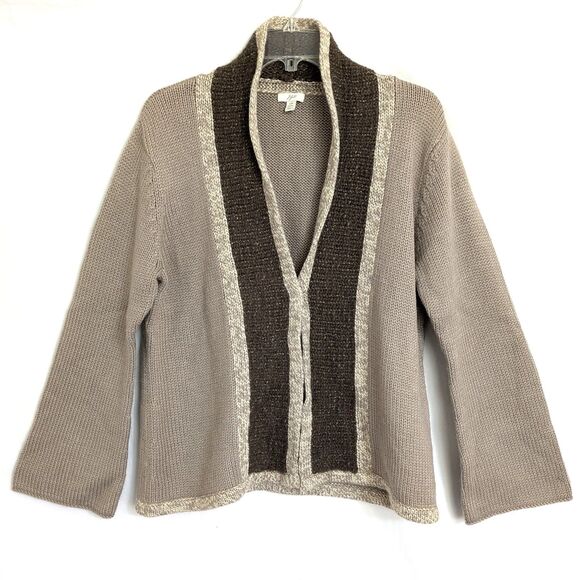 J. Jill Wool Blend Cardigan Sweater Granny Core Cozy Neutral Snap Front Size LP - Picture 1 of 11
